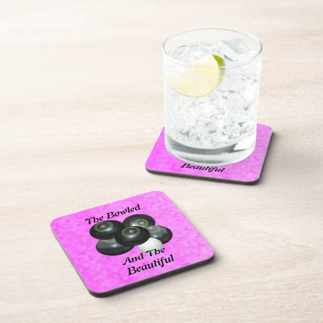 Funny Pink Lawn Bowls Bowled Design, Coaster (Right Side)