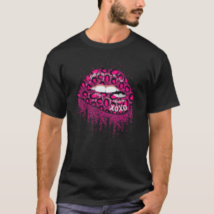 Funny Pink Leopard Print Lips Valentine Day XOXO W T-Shirt