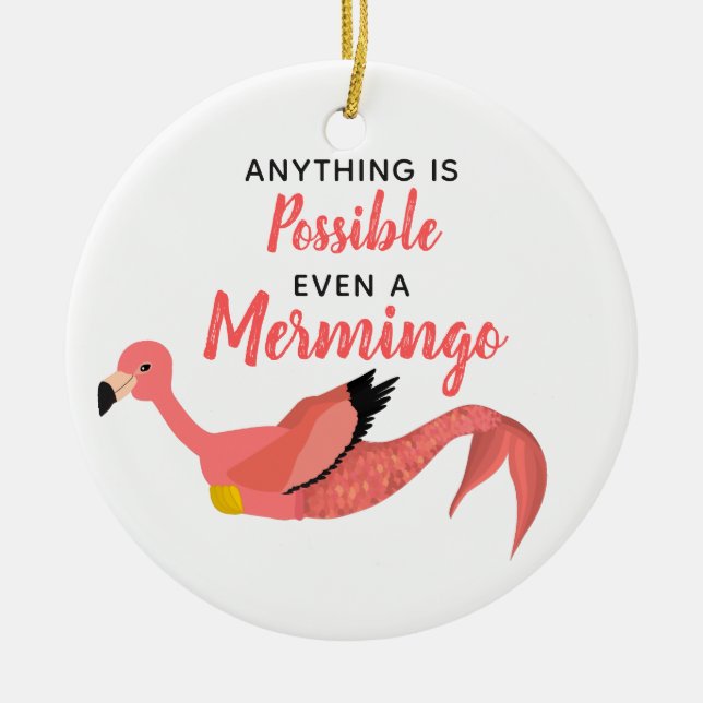 Funny Pink Mermaid Flamingo Inspirational Quote  Ceramic Tree Decoration (Front)