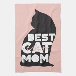 Funny Pink Mother's Day Best Cat Mum Ever Tea Towel