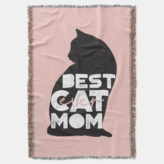 Funny Pink Mother's Day Best Cat Mum Ever Throw Blanket (Front Vertical)