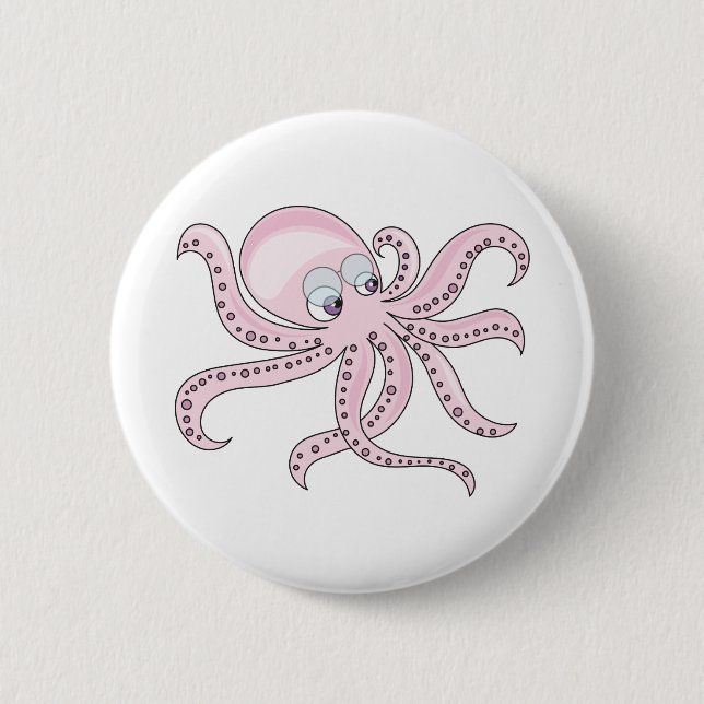 Funny Pink Octopus 6 Cm Round Badge (Front)