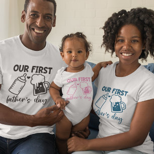 Funny Pink "Our First Father's Day" Kids Baby Bodysuit
