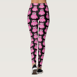 Funny pink owl cartoon pattern workout leggings