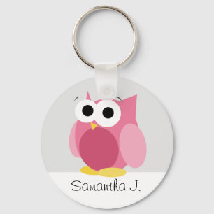 Funny Pink Owl - Personalised Keychain