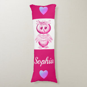Funny Pink Owl Personalised kids Body Cushion