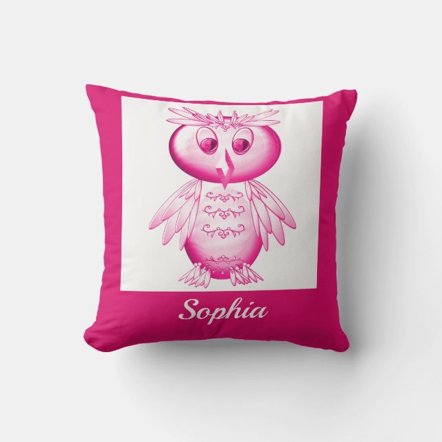 Funny Pink Owl Personalised kids Cushion (Front)
