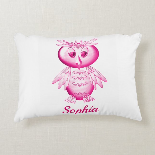 Funny Pink Owl Personalised kids Decorative Cushion (Front)