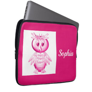 Funny Pink Owl Personalised kids Laptop Sleeve