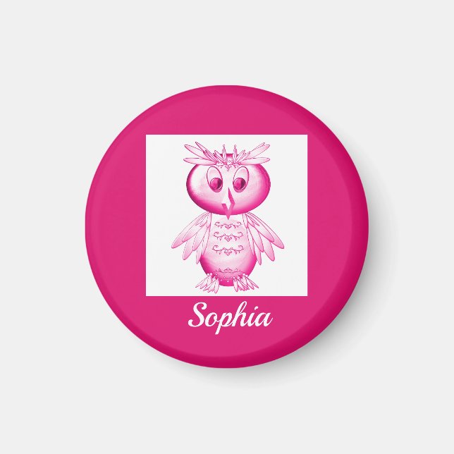 Funny Pink Owl Personalised kids Magnet (Front)