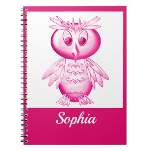Funny Pink Owl Personalised kids Notebook