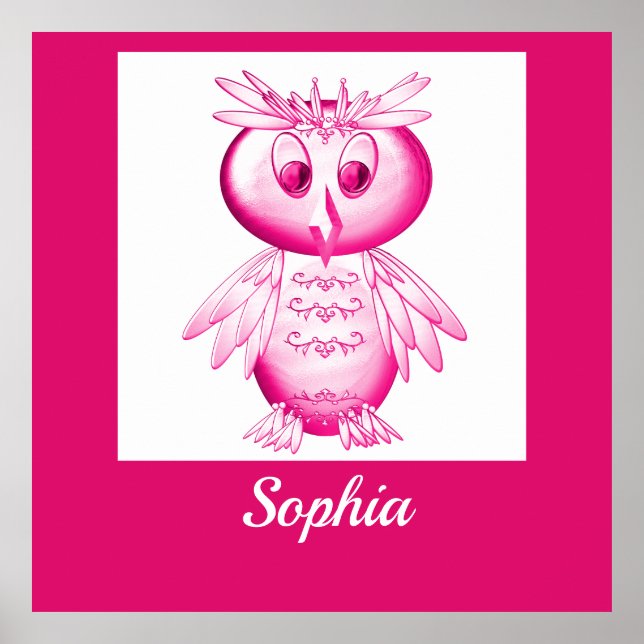 Funny Pink Owl Personalised kids Poster (Front)