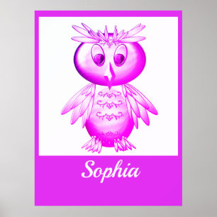Funny Pink Owl Personalized kids Grocery Bag Poster