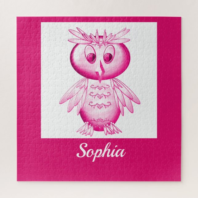 Funny Pink Owl Personalized kids Jigsaw Puzzle (Vertical)