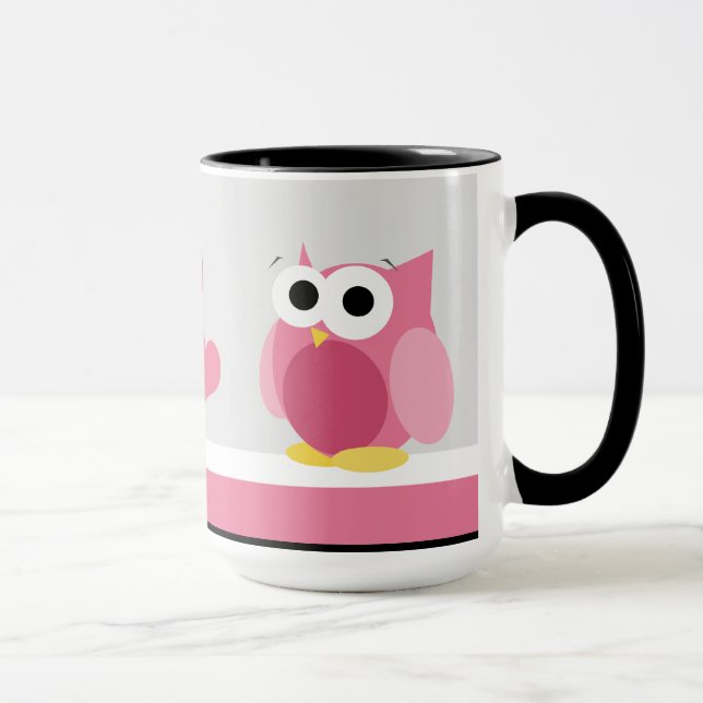 Funny Pink Owl with Hearts - 15 oz mug (Right)