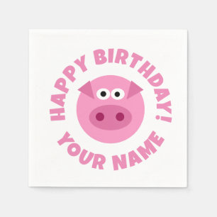 Funny pink pig cartoon paper napkins for events