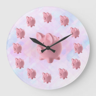 Funny Pink Pig Design Large Clock