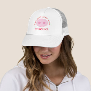 Funny Pink Pig Nose Reunion BBQ Chef Hat with Name