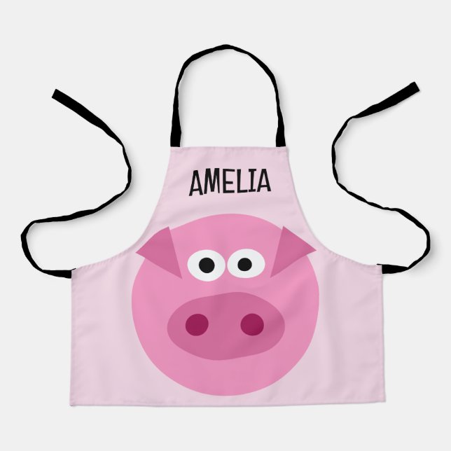 Funny pink piggy cartoon custom small kid's apron (Front)