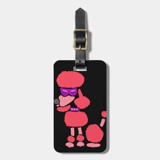 Funny Pink Poodle Dog Art Luggage Tag (Front Vertical)