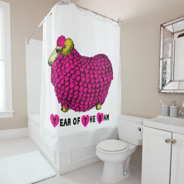 Funny Pink Ram Chinese Year Zodiac Birthday C Shower Curtain (In Situ)
