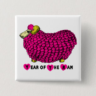 Funny Pink Ram Chinese Year Zodiac Square B 15 Cm Square Badge