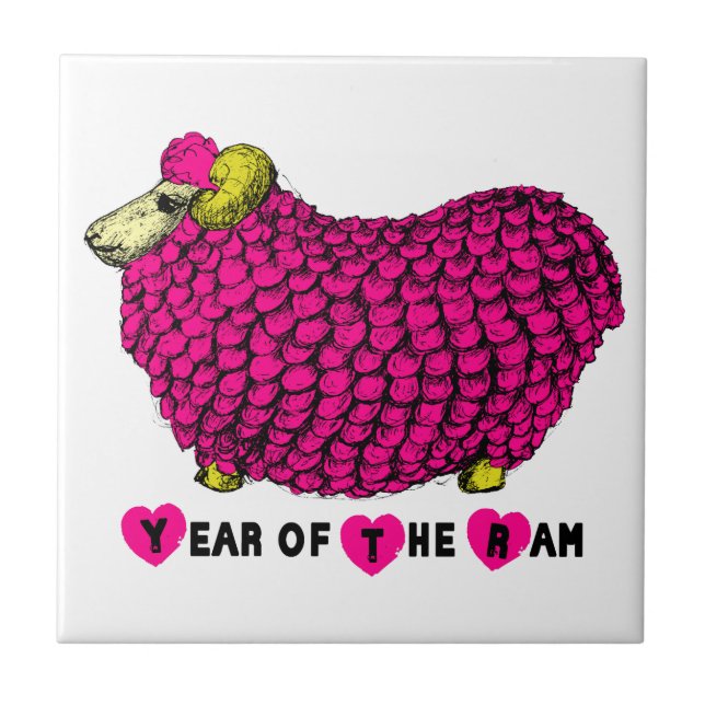Funny Pink Ram Chinese Year Zodiac Tile (Front)