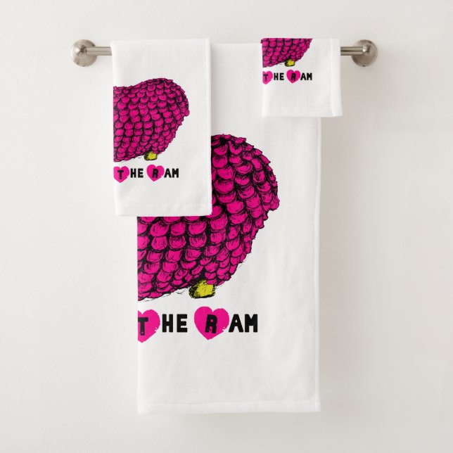 Funny Pink Ram Chinese Year Zodiac Towel Set (Insitu)