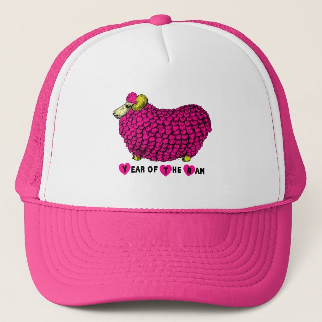 Funny Pink Ram Sheep Year Chinese Zodiac Hat (Front)