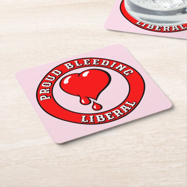 Funny Pink Red Bleeding Heart Liberal Pop Art Square Paper Coaster (Angled)