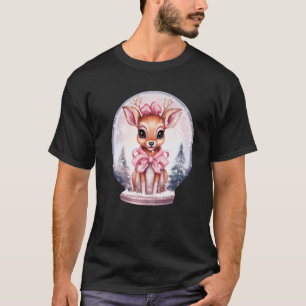 Funny Pink Retro Christmas Baby Reindeer in a Snow T-Shirt