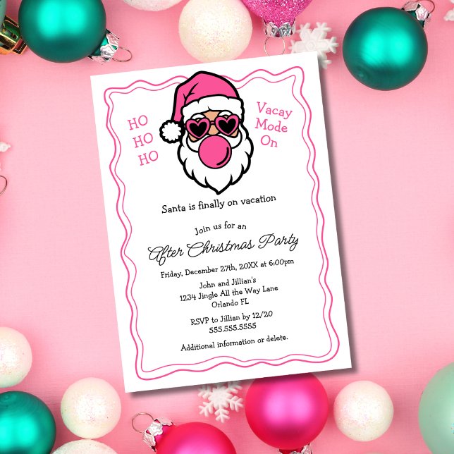 Funny Pink Santa Bubble Gum After Christmas Party Invitation (Creator Uploaded)