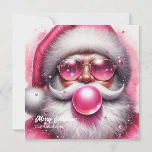Funny pink Santa Claus blowing pink bubble gum Holiday Card