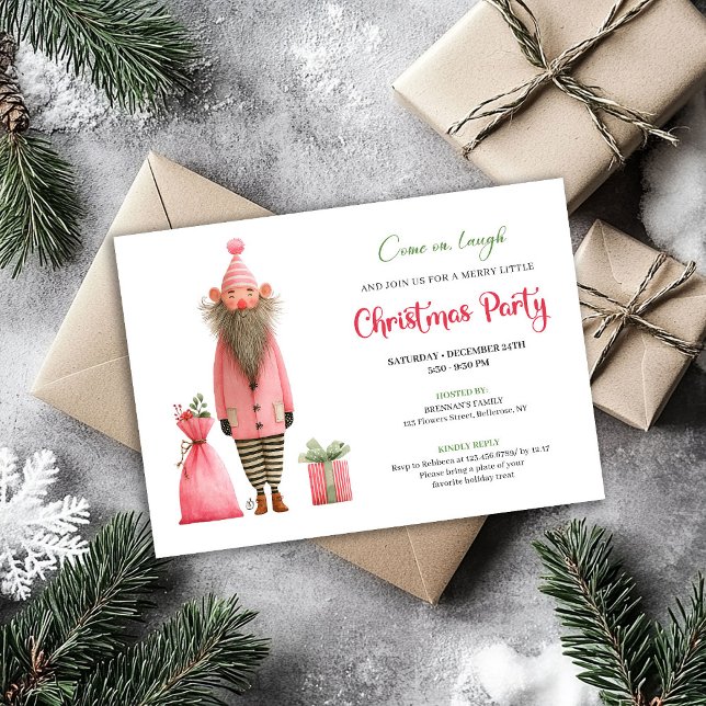 Funny pink santa watercolor Christmas party invite (Funny pink santa watercolor Christmas party invitation card

)