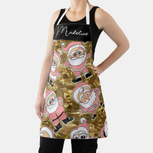 Funny Pink Santas for Christmas Apron