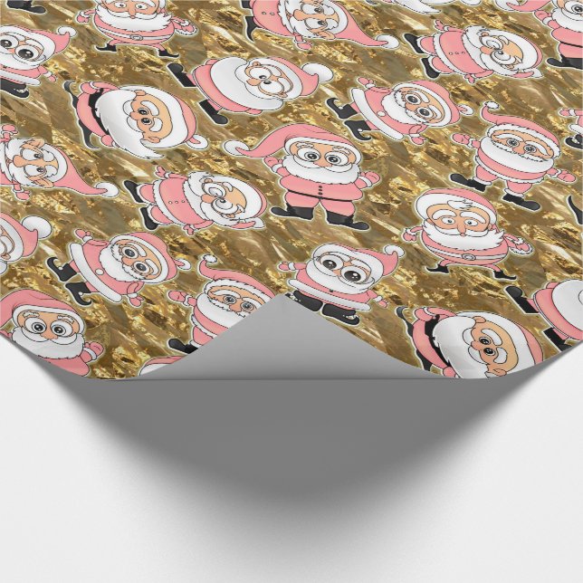 Funny Pink Santas for Christmas Wrapping Paper (Corner)