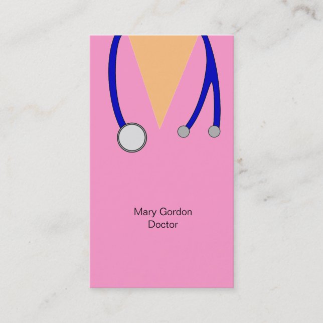 Funny Pink Scrubs and Stethoscope Medical Doctor Business Card (Front)