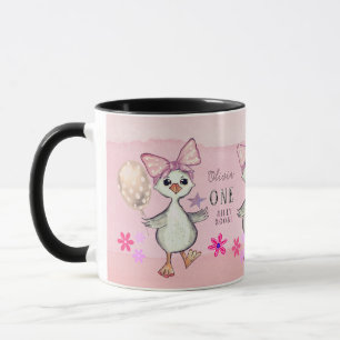 Funny Pink Silly Goose  Custom 1st Birthday Mug