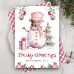 Funny Pink Snowman Kids Photo Face Fun Christmas Holiday Card<br><div class="desc">Amuse your guests with this hilariously funny Christmas card featuring a cute snowman. A fun keepsake for friends and family. Simply add your text on this easy-to-use template and personalise this card with your favourite photos to make it a one-of-a-kind holiday card.</div>