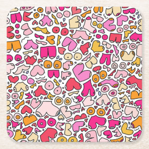 funny pink square paper coaster