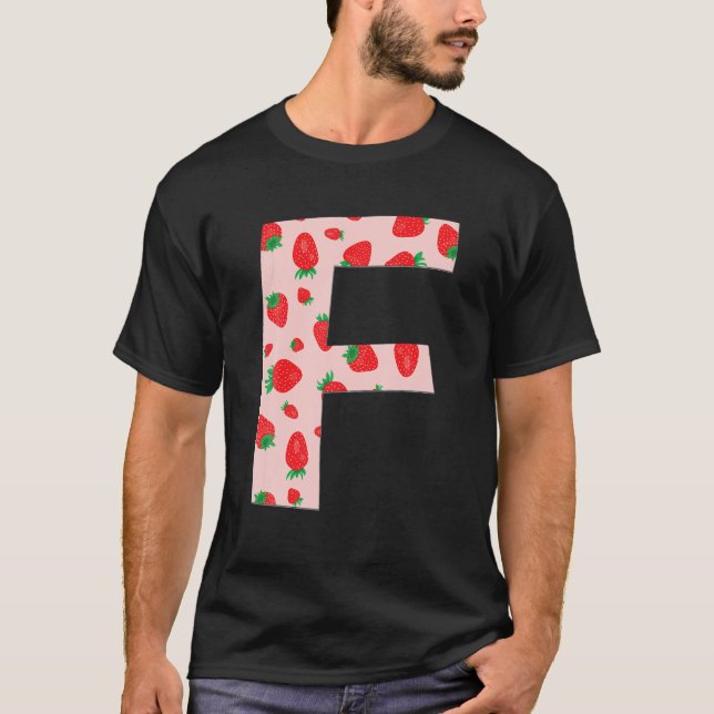 Funny Pink Strawberry Initial Monogram Letter F Gi T-Shirt (Front)