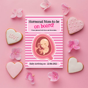 Funny Pink Stripes Pregnancy Announcement Card