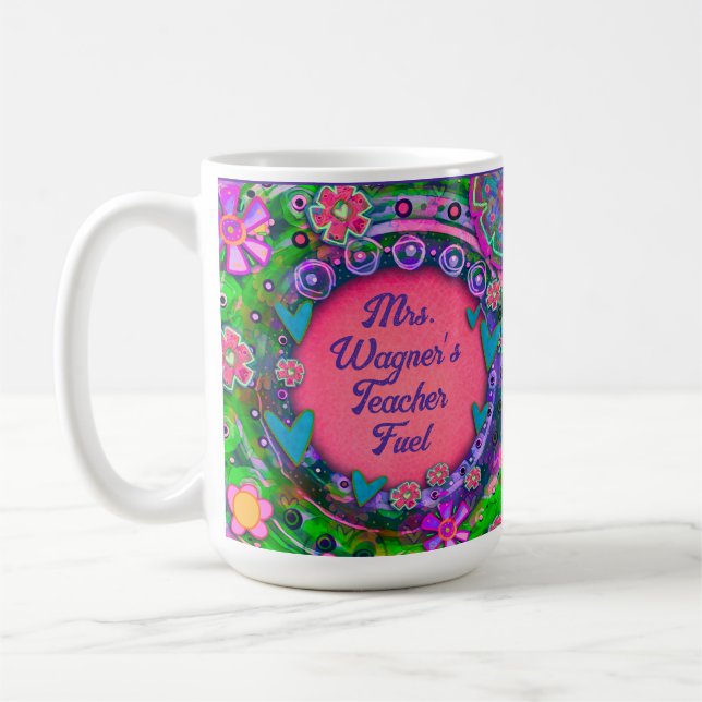 Funny Pink ‘Teacher Fuel’ Custom Name  Coffee Mug (Left)