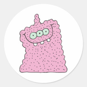 funny pink three-eyed monster classic round sticker