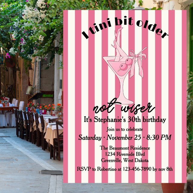 Funny Pink Tini Bit Older Not Wiser M30th Birthday Invitation (Creator Uploaded)