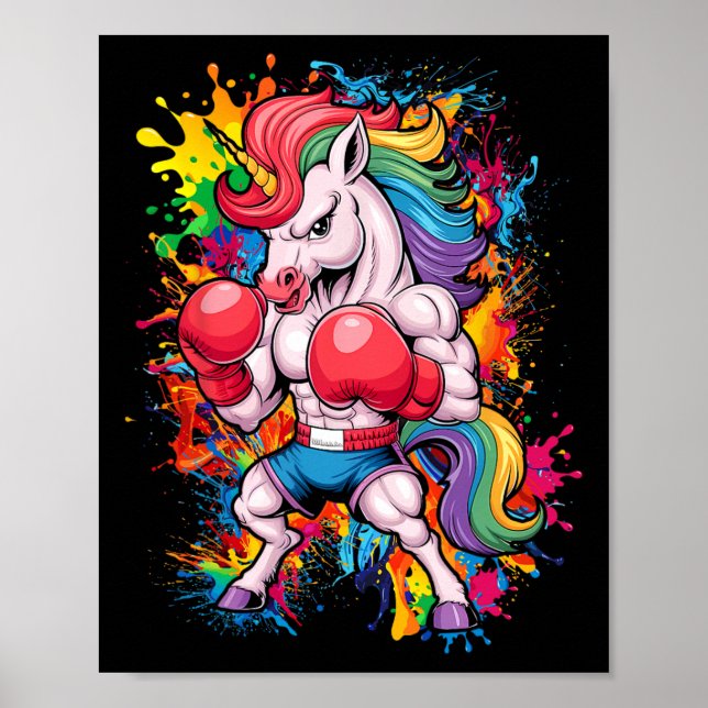 Funny Pink Unicorn With Boxing Gloves  Poster (Front)