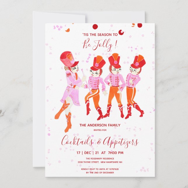 Funny Pink Watercolored Nutcracker Ballet Holiday Invitation (Front)