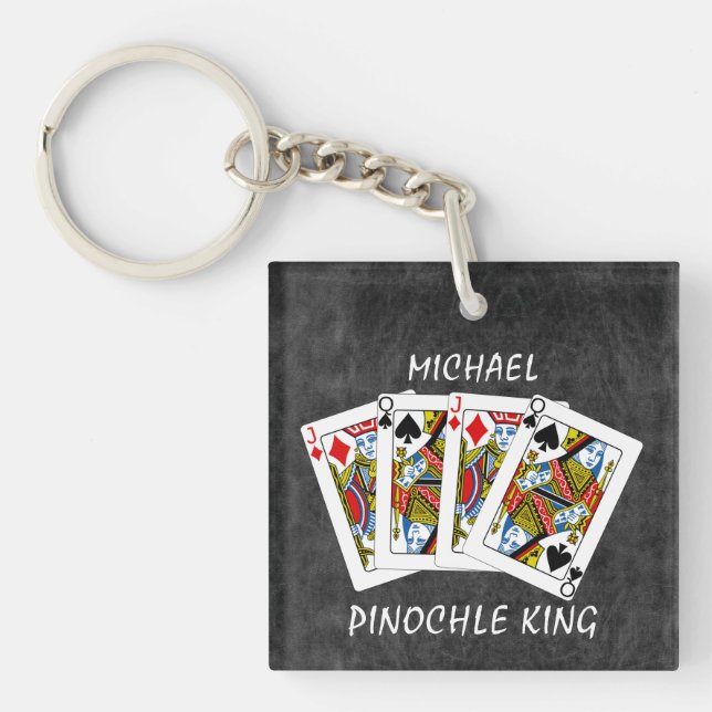 Funny Pinochle King on Black Key Ring (Front)