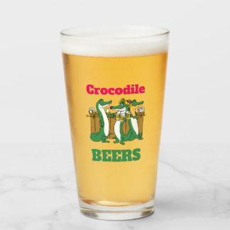 FUNNY! Pint Glass Crocodile BEERS 16oz 