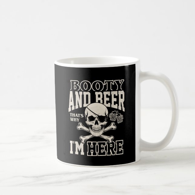 Funny Pirate Booty & Beer Skull Crossbones Coffee Mug (Right)
